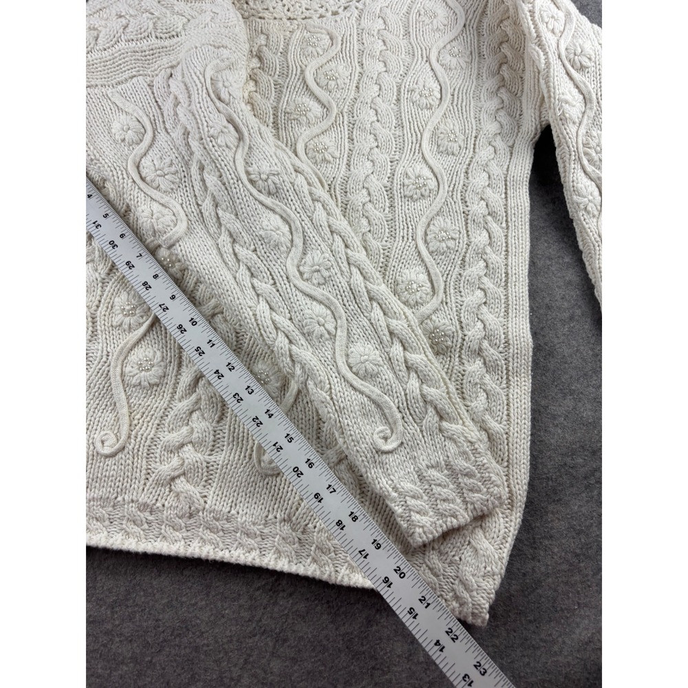 SNOW Something New Out West VTG Chunky Cable Knit Floral Sweater L Cottagecore - Picture 4 of 6